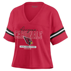 Arizona Cardinals WEAR by Erin Andrews Women's Color Block Boxy Modest Crop V-Neck T-Shirt - Cardinal online
