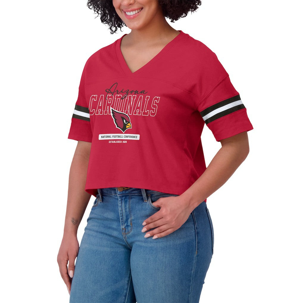 Arizona Cardinals WEAR by Erin Andrews Women's Color Block Boxy Modest Crop V-Neck T-Shirt - Cardinal online