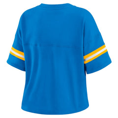Los Angeles Chargers WEAR by Erin Andrews Women's Color Block Boxy Modest Crop V-Neck T-Shirt - Powder Blue cheap