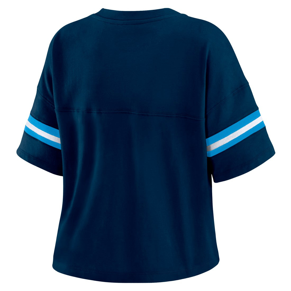 Tennessee Titans WEAR by Erin Andrews Women's Color Block Boxy Modest Crop V-Neck T-Shirt - Navy online
