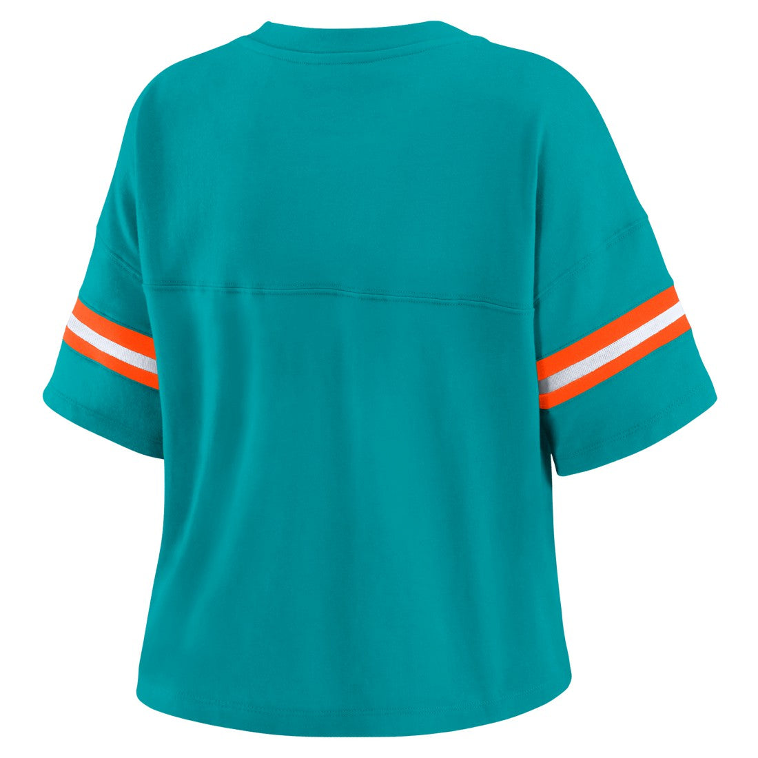Miami Dolphins WEAR by Erin Andrews Women's Color Block Boxy Modest Crop V-Neck T-Shirt - Aqua discount