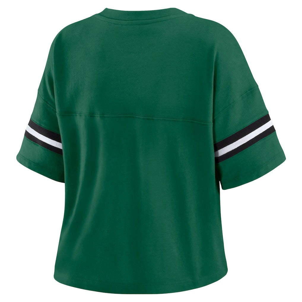 New York Jets WEAR by Erin Andrews Women's Color Block Boxy Modest Crop V-Neck T-Shirt - Green cheap