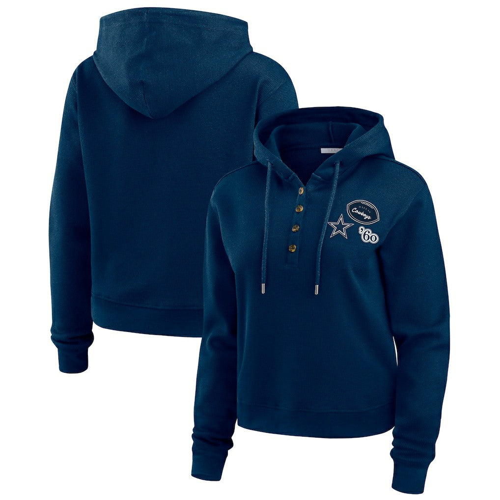 Dallas Cowboys WEAR by Erin Andrews Women's Waffle Hoodie Pullover Top - Navy for sale