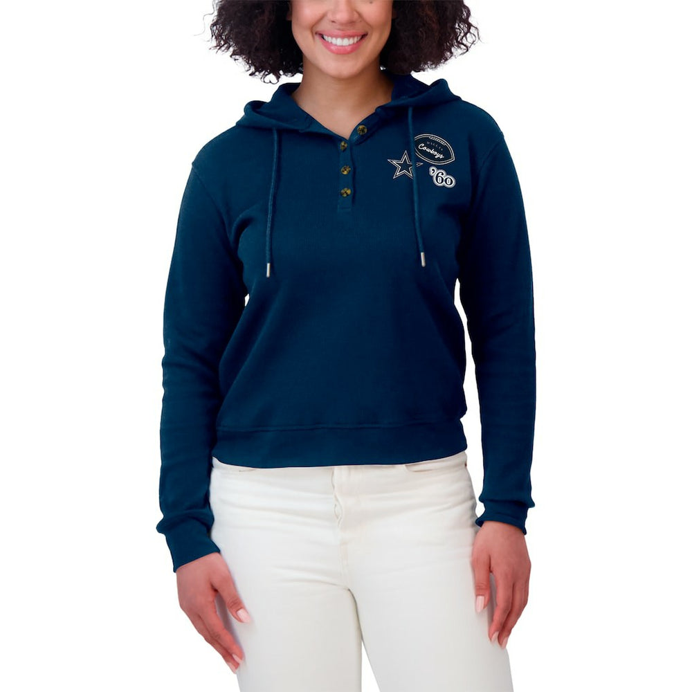 Dallas Cowboys WEAR by Erin Andrews Women's Waffle Hoodie Pullover Top - Navy for sale
