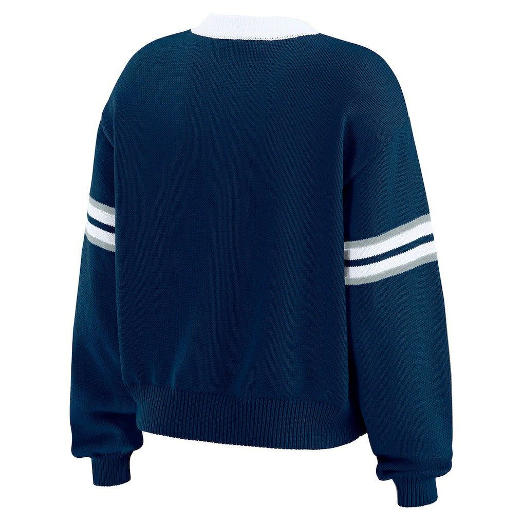 Dallas Cowboys WEAR by Erin Andrews Women's Lace-Up Pullover Sweatshirt - Navy on sale