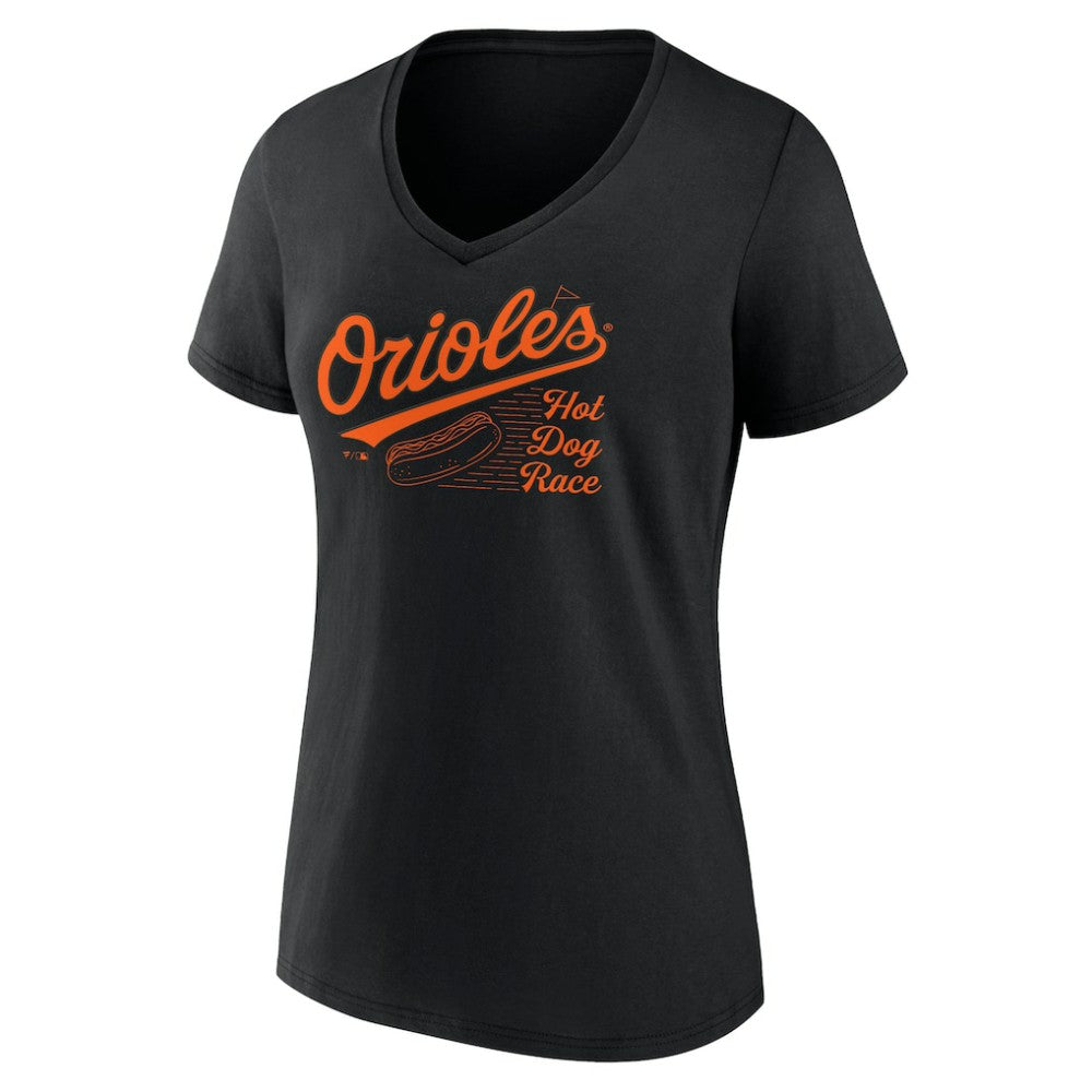 Baltimore Orioles Women's Hot Dog Race V-Neck T-Shirt - Black