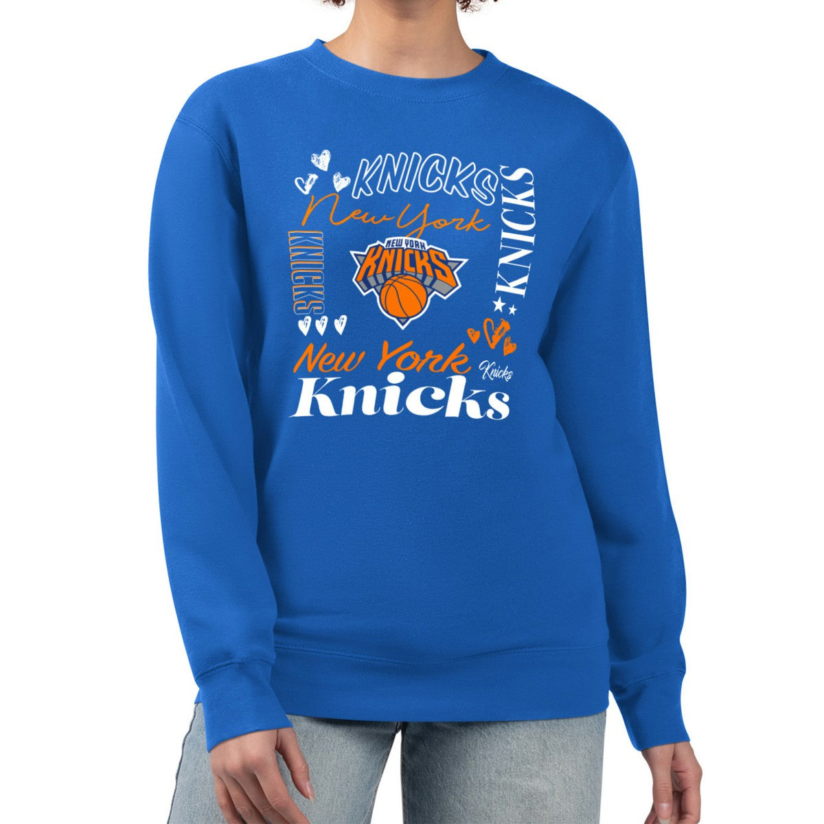 New York Knicks G-III 4Her by Carl Banks Women's Collage Team Graphic Fleece Pullover Sweatshirt - Blue discount