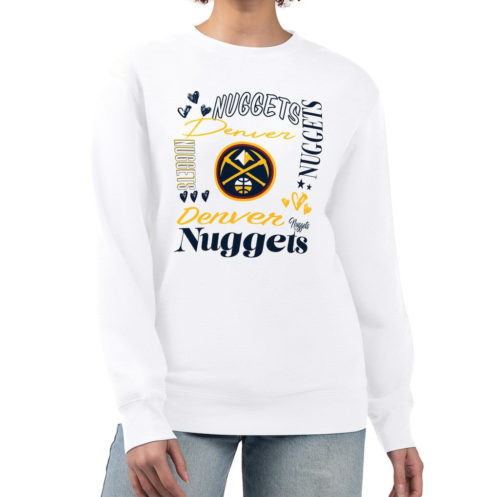 Denver Nuggets G-III 4Her by Carl Banks Women's Collage Team Graphic Fleece Pullover Sweatshirt sale - White online