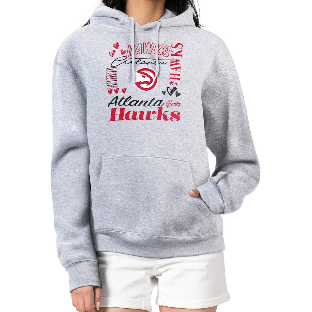 Atlanta Hawks G-III 4Her by Carl Banks Women's Team Collage Graphic Fleece Pullover Hoodie - Heather Gray for sale