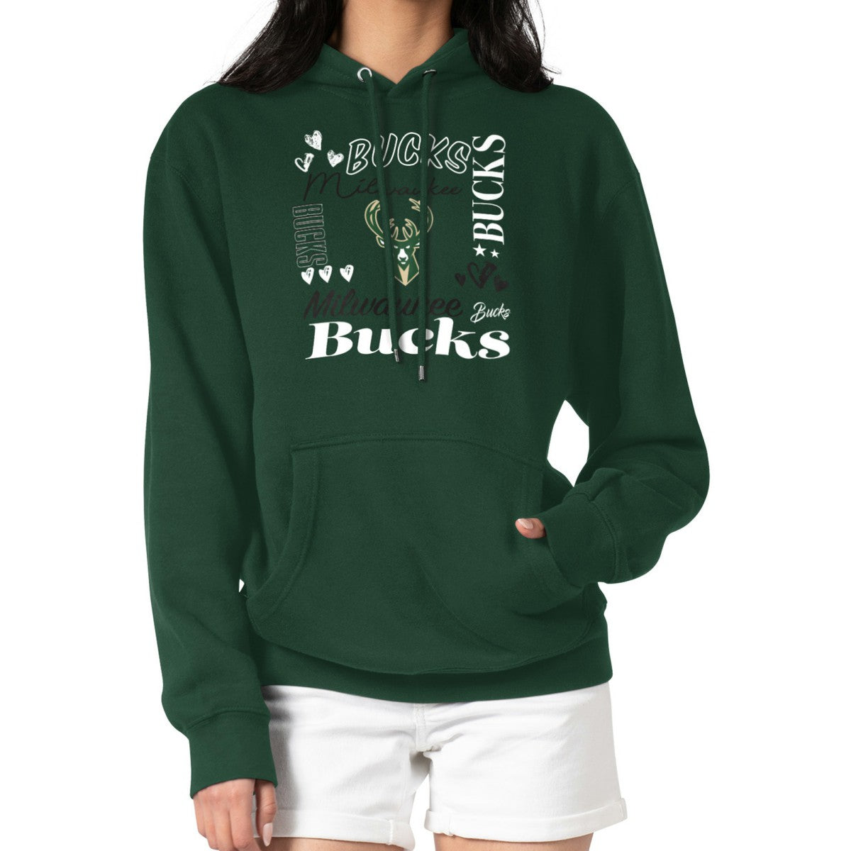 Milwaukee Bucks G-III 4Her by Carl Banks Women's Team Collage Graphic Fleece Pullover Hoodie - Green online