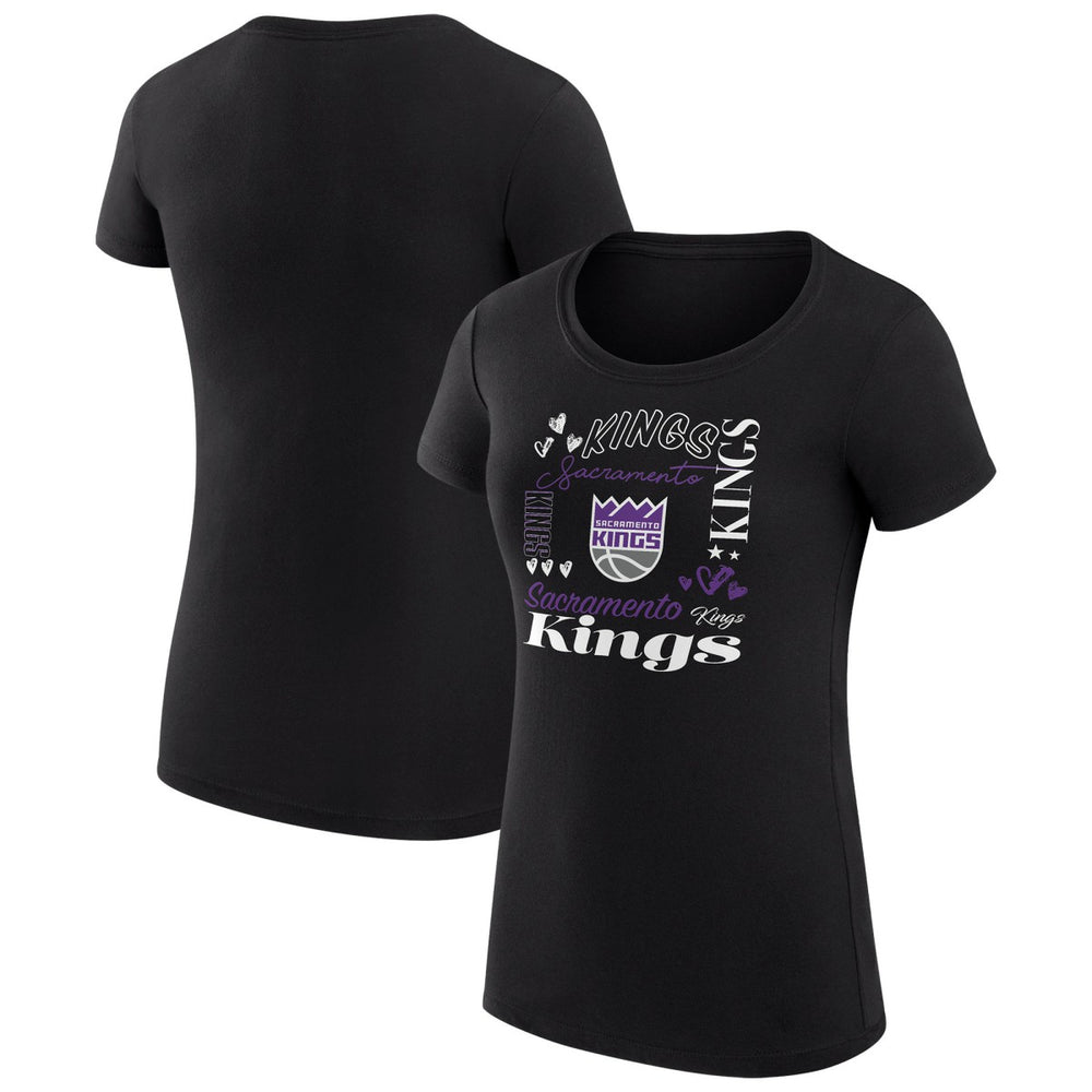 Sacramento Kings G-III 4Her by Carl Banks Women's Super-Slim Fit Lightweight Team Name Collage Graphic T-Shirt - Black cheap