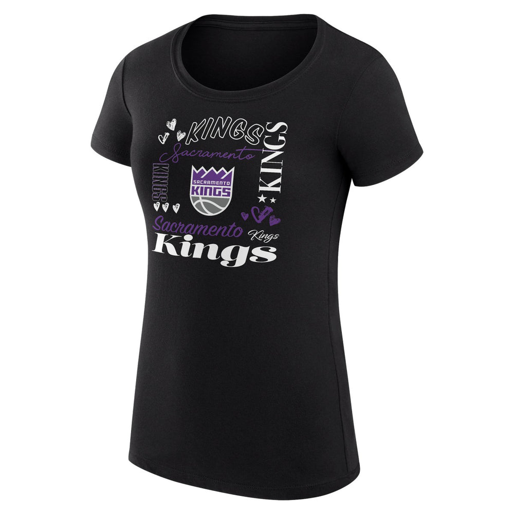 Sacramento Kings G-III 4Her by Carl Banks Women's Super-Slim Fit Lightweight Team Name Collage Graphic T-Shirt - Black cheap