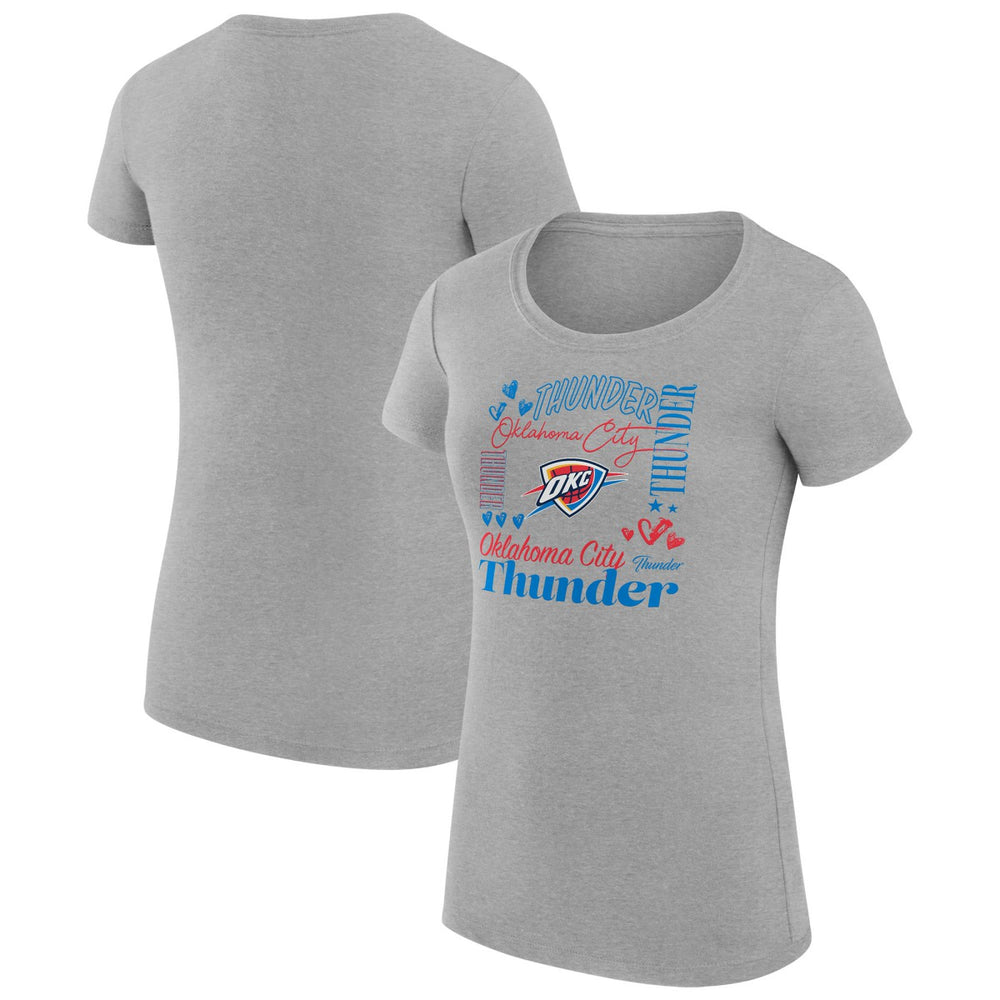 Oklahoma City Thunder G-III 4Her by Carl Banks Women's Super-Slim Fit Lightweight Team Name Collage Graphic T-Shirt - Heather Gray outlet