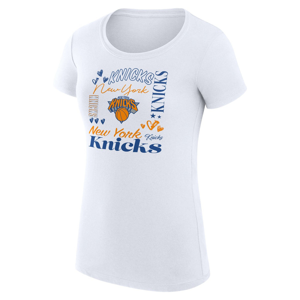 New York Knicks G-III 4Her by Carl Banks Women's Super-Slim Fit Lightweight Team Name Collage Graphic T-Shirt - White online