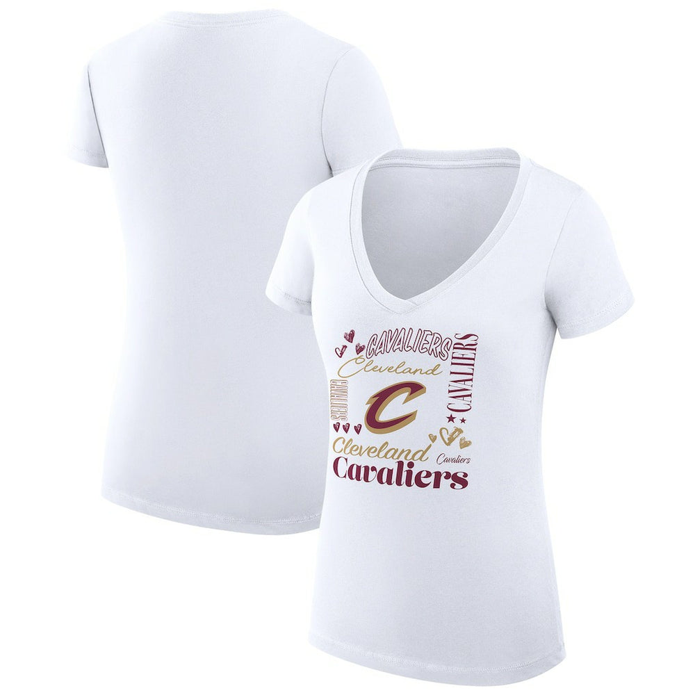 Cleveland Cavaliers G-III 4Her by Carl Banks Women's Super-Slim Fit Lightweight Team Name Collage Graphic V-Neck T-Shirt sale - White shop