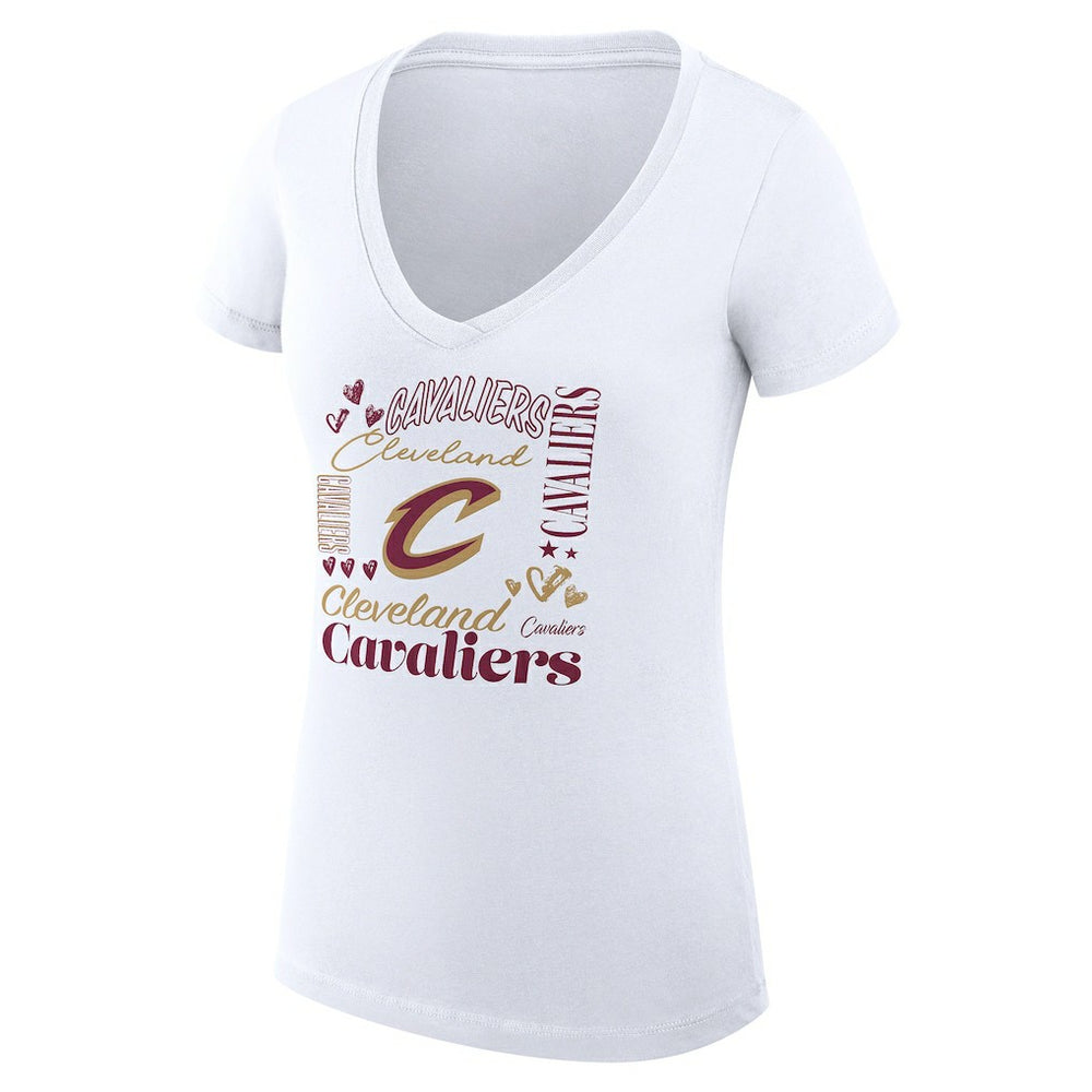 Cleveland Cavaliers G-III 4Her by Carl Banks Women's Super-Slim Fit Lightweight Team Name Collage Graphic V-Neck T-Shirt sale - White shop