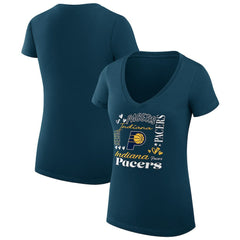 Indiana Pacers G-III 4Her by Carl Banks Women's Super-Slim Fit Lightweight Team Name Collage Graphic V-Neck T-Shirt - Navy shop