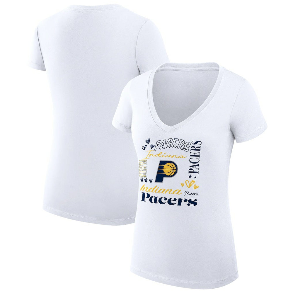 Indiana Pacers G-III 4Her by Carl Banks Women's Super-Slim Fit Lightweight Team Name Collage Graphic V-Neck T-Shirt - White outlet
