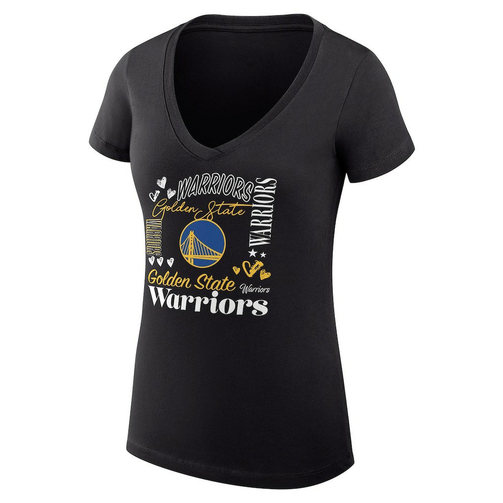 Golden State Warriors G-III 4Her by Carl Banks Women's Super-Slim Fit Lightweight Team Name Collage Graphic V-Neck T-Shirt sale - Black sale