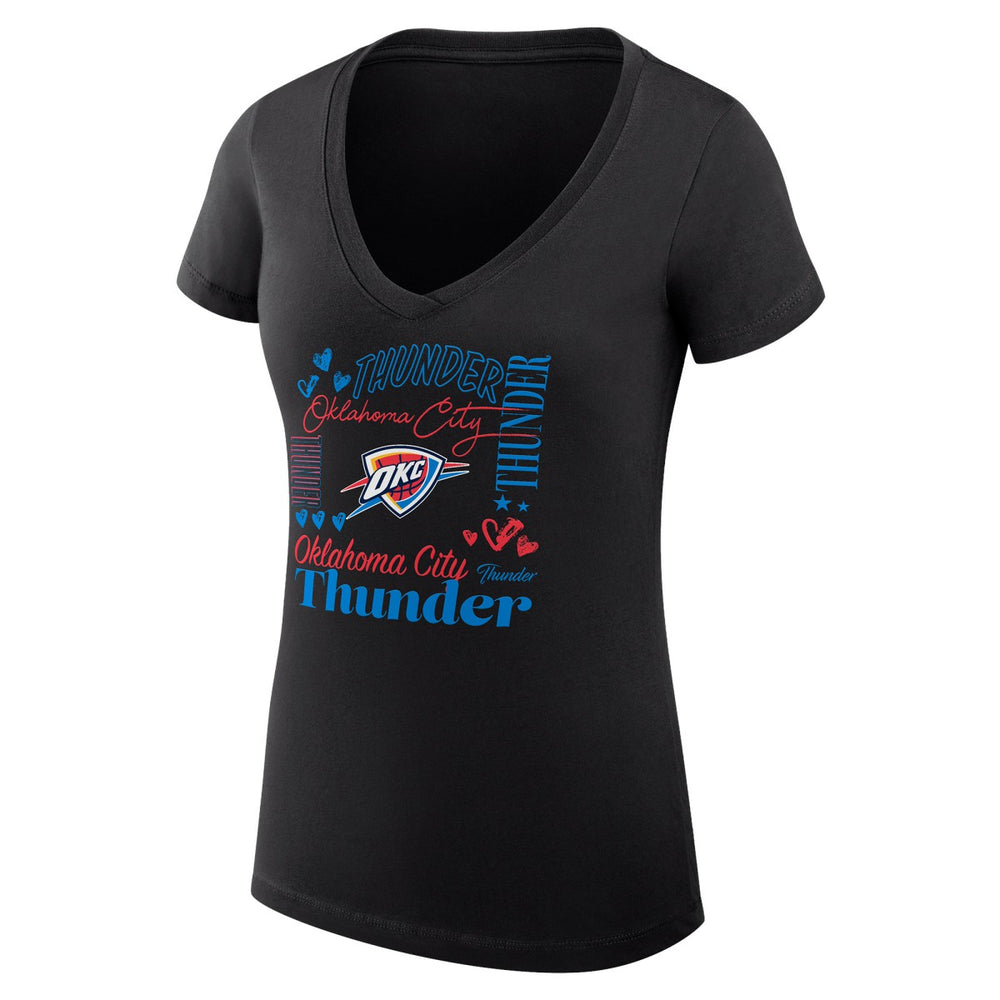 Oklahoma City Thunder G-III 4Her by Carl Banks Women's Super-Slim Fit Lightweight Team Name Collage Graphic V-Neck T-Shirt - Black discount