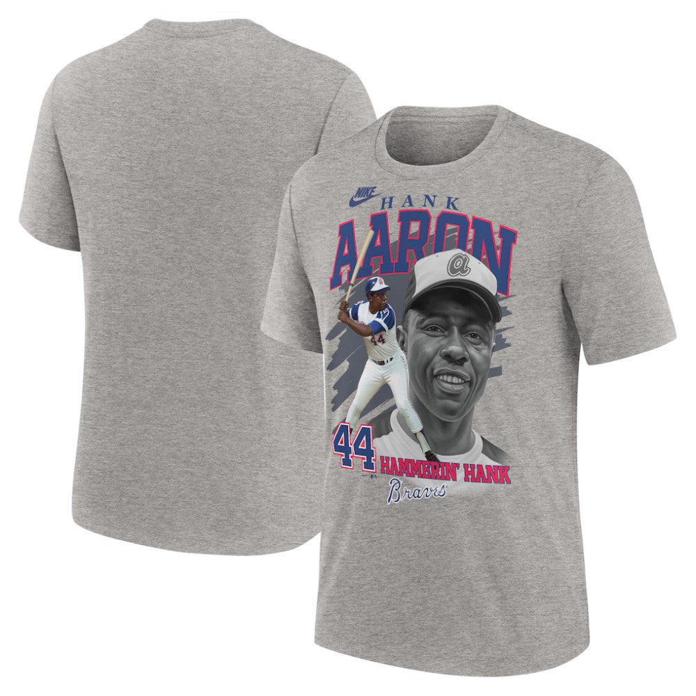 Hank Aaron Atlanta Braves Cooperstown Collection Player Local T-Shirt - Heather Gray | Nike