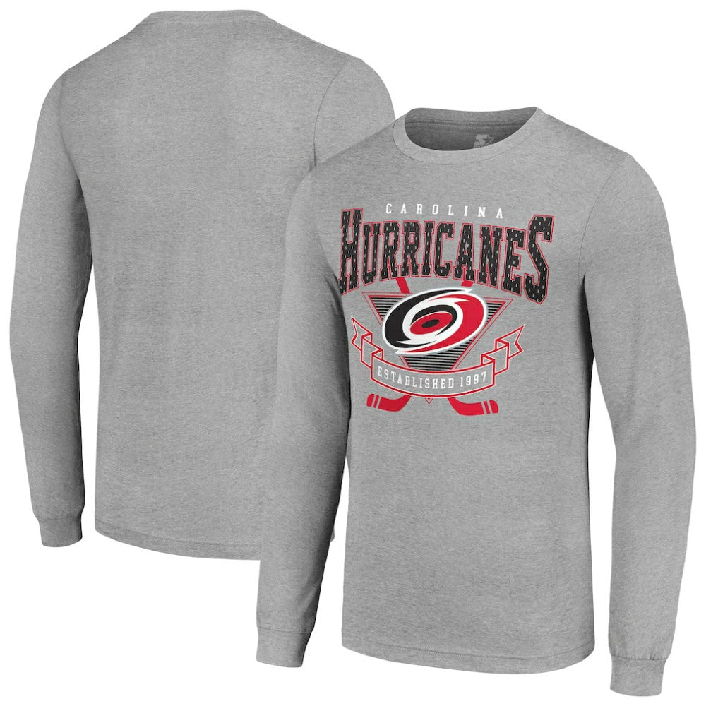 Carolina Hurricanes Starter '80s Inspired Team Logo Long Sleeve T-Shirt Heather Gray