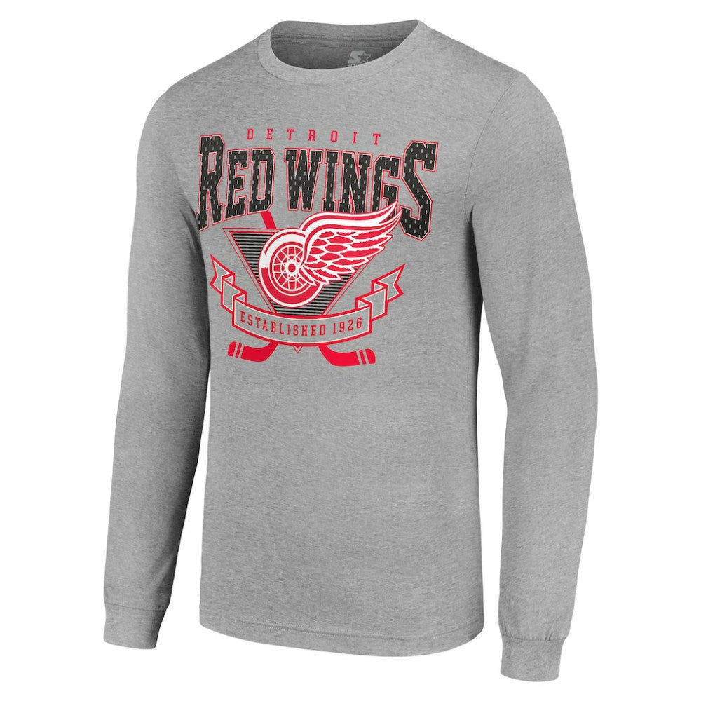 Detroit Red Wings Starter '80s Inspired Team Logo Long Sleeve T-Shirt Heather Gray