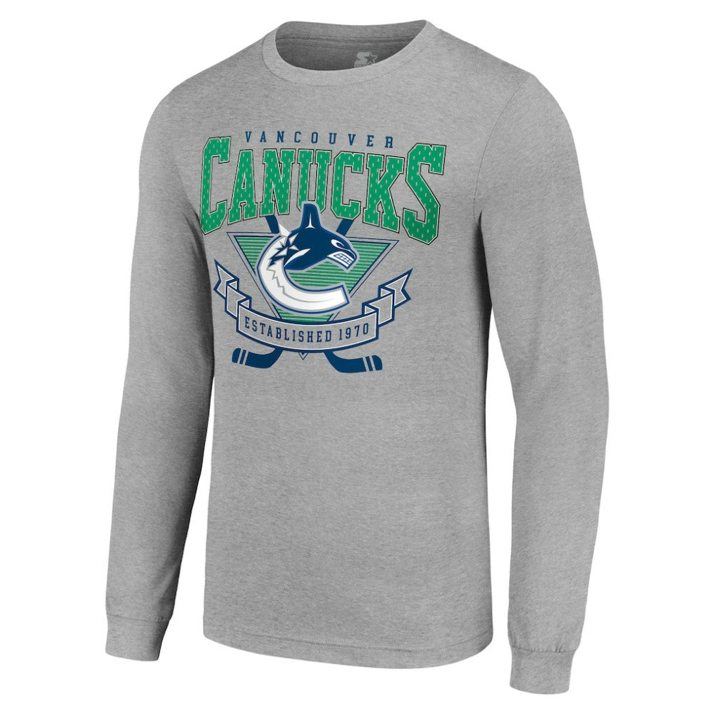 Vancouver Canucks Starter '80s Inspired Team Logo Long Sleeve T-Shirt Heather Gray