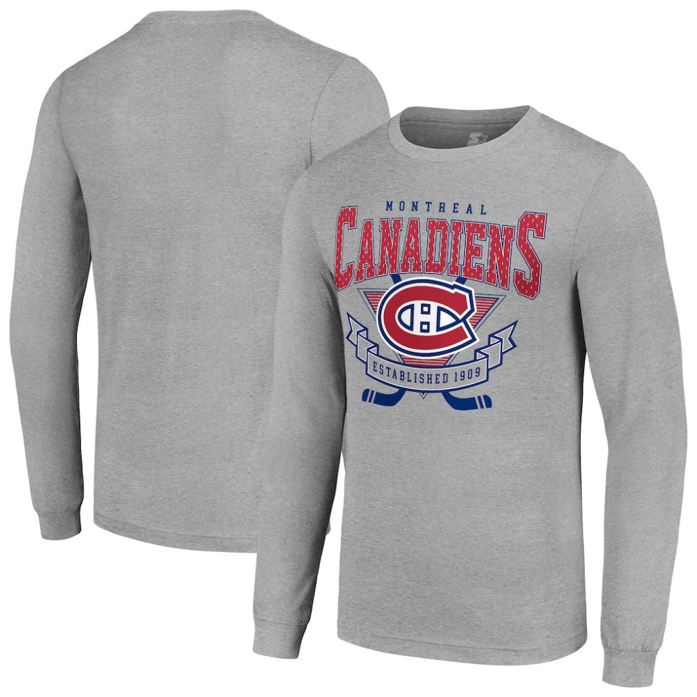Montreal Canadiens Starter '80s Inspired Team Logo Long Sleeve T-Shirt Heather Gray