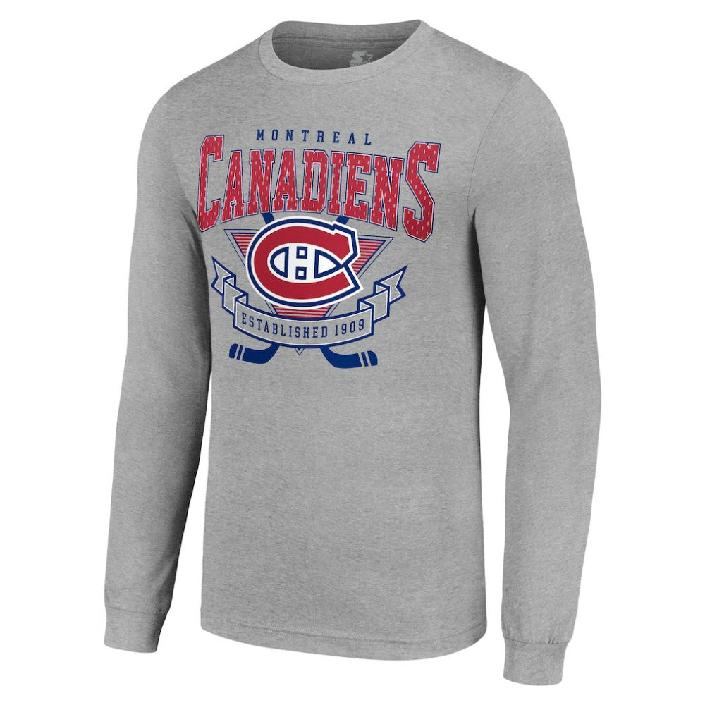Montreal Canadiens Starter '80s Inspired Team Logo Long Sleeve T-Shirt Heather Gray