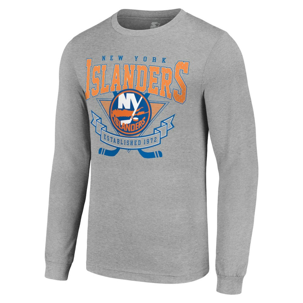 New York Islanders Starter '80s Inspired Team Logo Long Sleeve T-Shirt Heather Gray