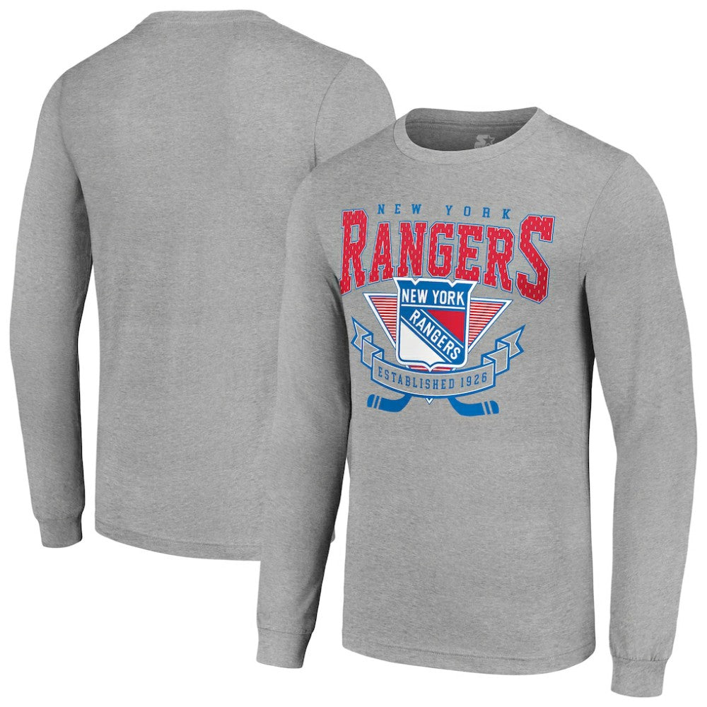 New York Rangers Starter '80s Inspired Team Logo Long Sleeve T-Shirt Heather Gray