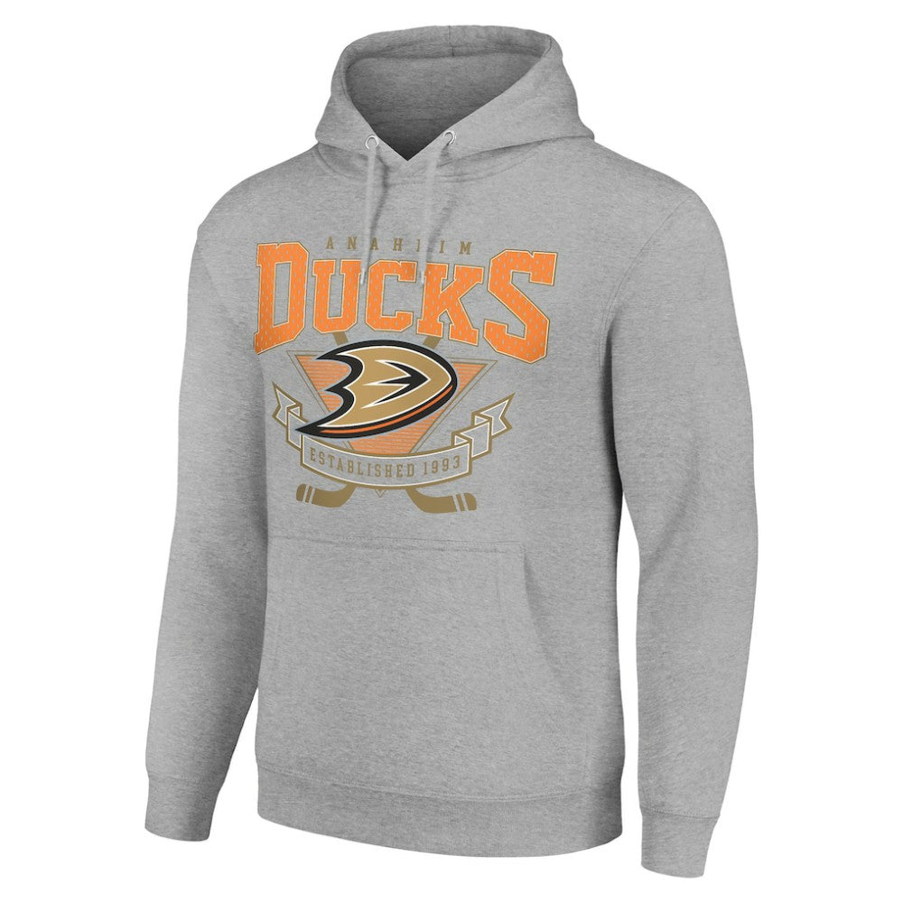 Anaheim Ducks Starter Team Logo Graphic Fleece Tri-Blend Pullover Hoodie Heather Gray
