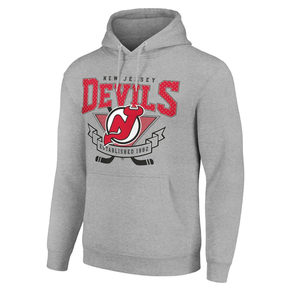 New Jersey Devils Starter Team Logo Graphic Fleece Tri-Blend Pullover Hoodie Heather Gray