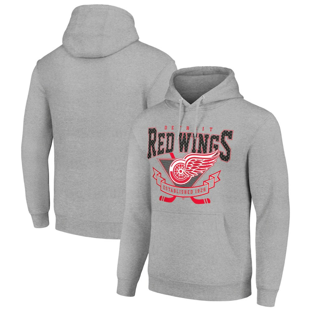 Detroit Red Wings Starter Team Logo Graphic Fleece Tri-Blend Pullover Hoodie Heather Gray