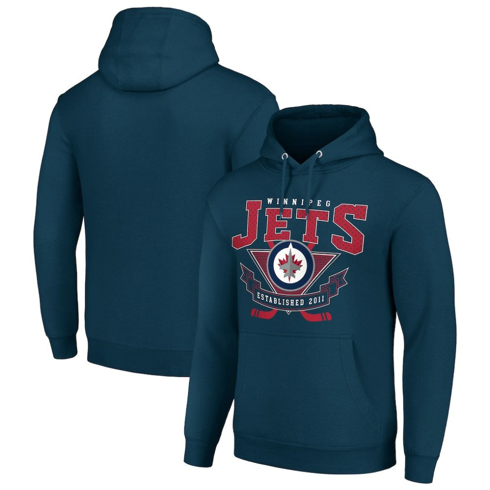 Winnipeg Jets Starter Team Logo Graphic Fleece Tri-Blend Pullover Hoodie Navy