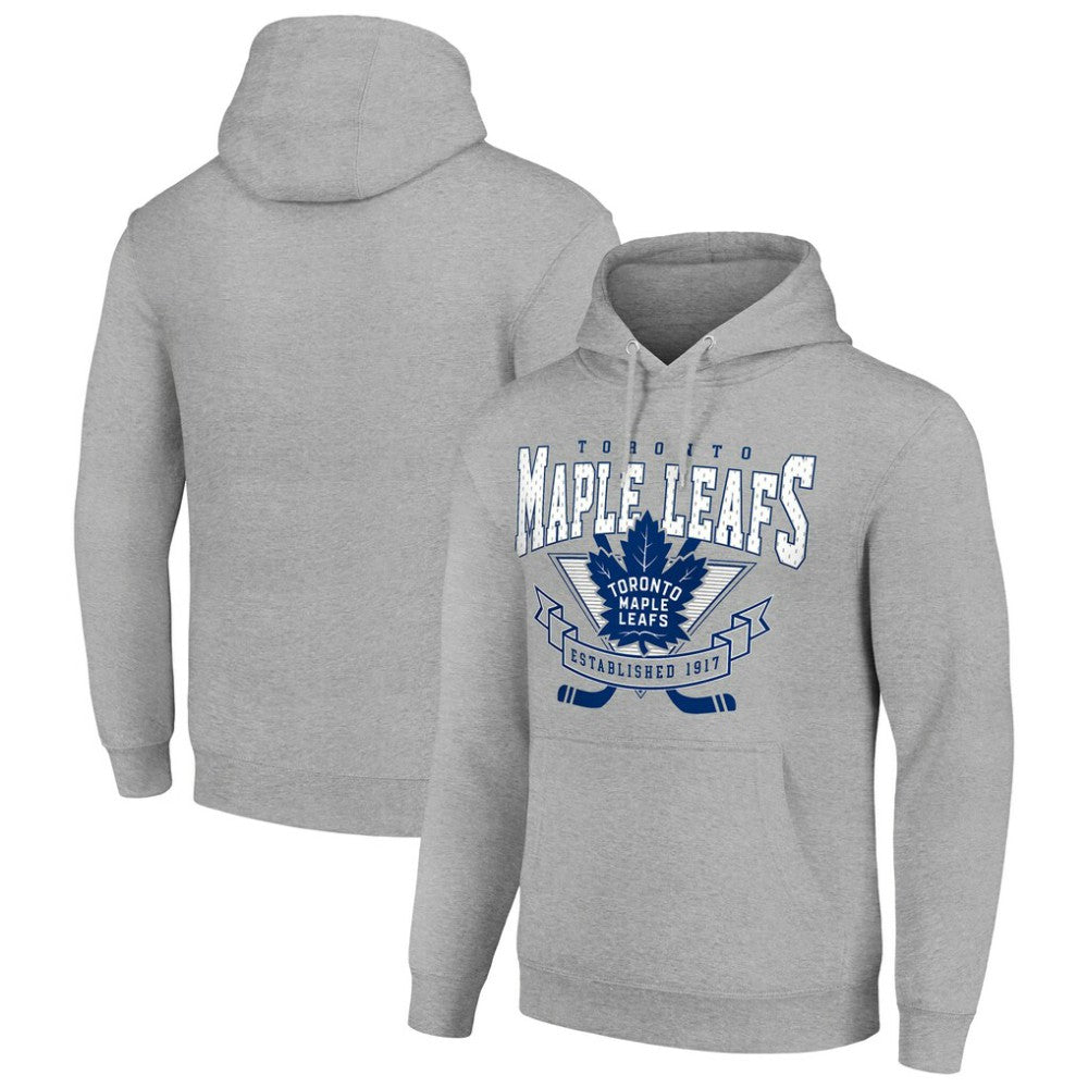 Toronto Maple Leafs Starter Team Logo Graphic Fleece Tri-Blend Pullover Hoodie Heather Gray