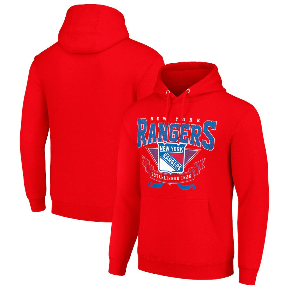 New York Rangers Starter Team Logo Graphic Fleece Tri-Blend Pullover Hoodie Red