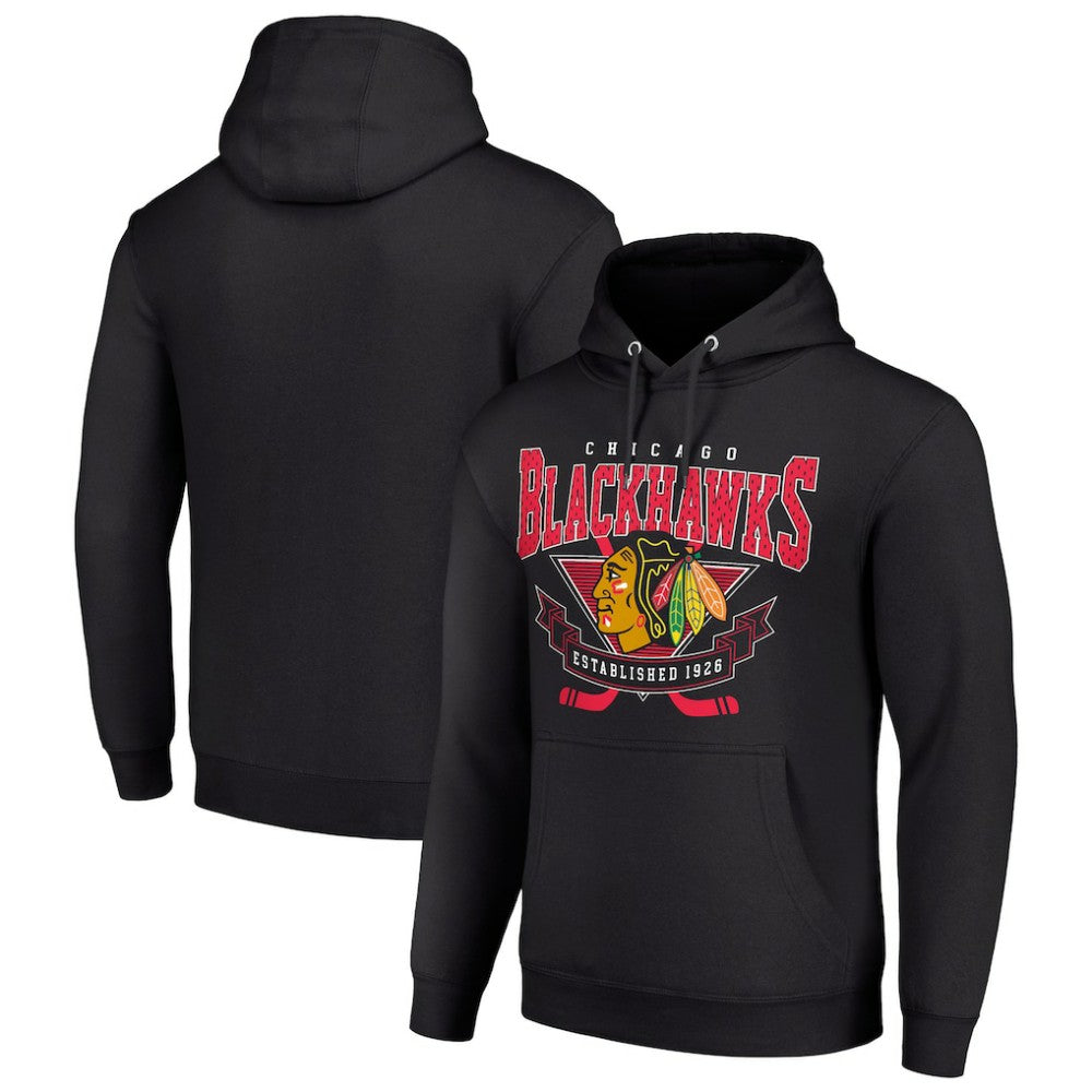 Chicago Blackhawks Starter Team Logo Graphic Fleece Tri-Blend Pullover Hoodie Black
