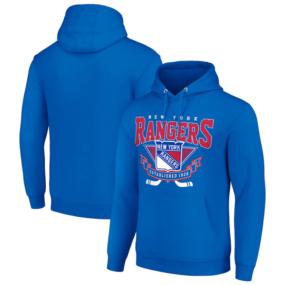 New York Rangers Starter Team Logo Graphic Fleece Tri-Blend Pullover Hoodie Blue