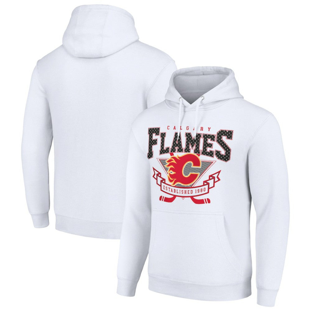 Calgary Flames Starter Team Logo Graphic Fleece Tri-Blend Pullover Hoodie White