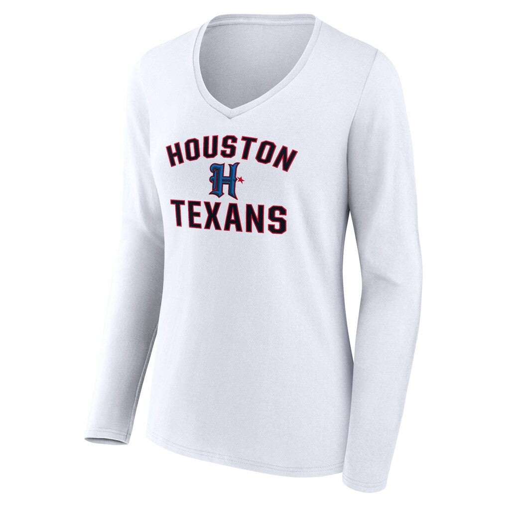 Houston Texans Women's Secondary Logo Victory Arch Long Sleeve V-Neck T-Shirt - White for sale