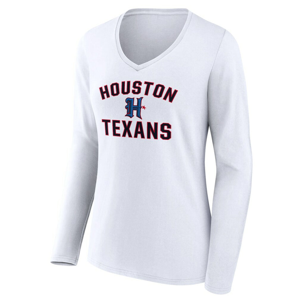 Houston Texans Women's Secondary Logo Victory Arch Long Sleeve V-Neck T-Shirt - White for sale