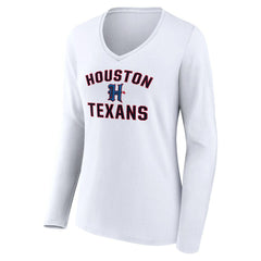 Houston Texans Women's Secondary Logo Victory Arch Long Sleeve V-Neck T-Shirt - White for sale