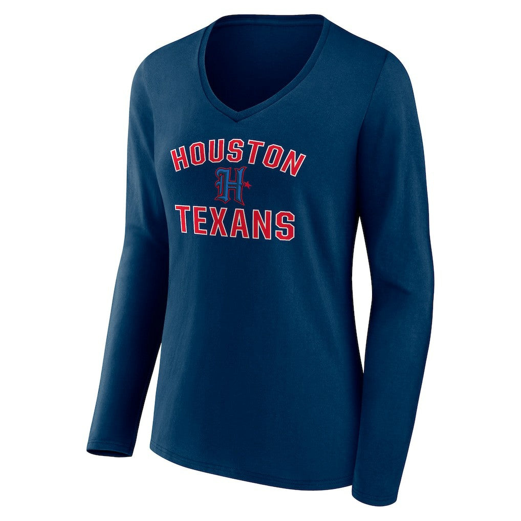 Houston Texans Women's Secondary Logo Victory Arch Long Sleeve V-Neck T-Shirt - Navy cheap