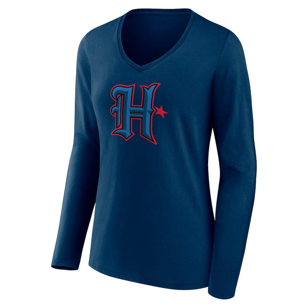 Houston Texans Women's Secondary Logo Long Sleeve V-Neck T-Shirt - Navy sale