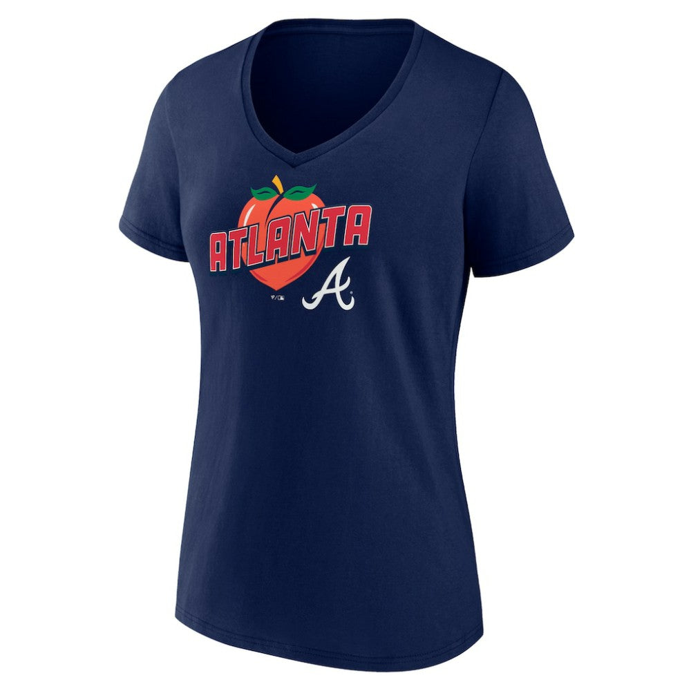 Atlanta Braves Women's Peach V-Neck T-Shirt - Navy