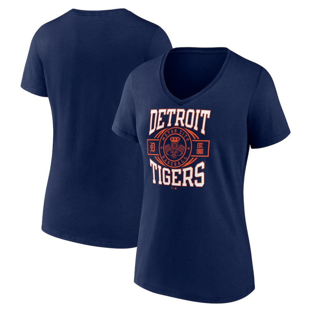 Detroit Tigers Women's Motor City Baseball V-Neck T-Shirt - Navy