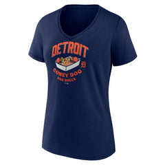 Detroit Tigers Women's Coney Dog Egg Rolls V-Neck T-Shirt - Navy
