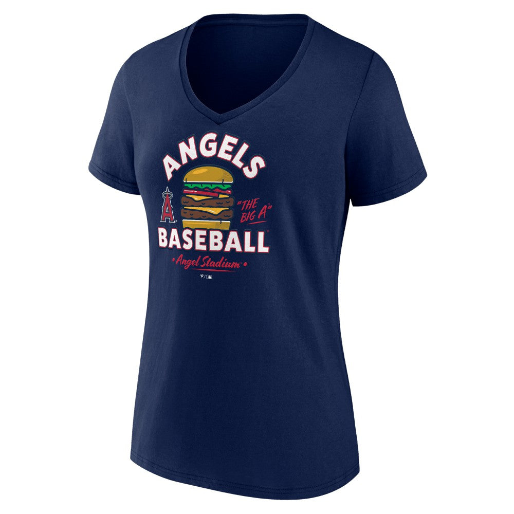 Los Angeles Angels Women's Big A Burger V-Neck T-Shirt - Navy